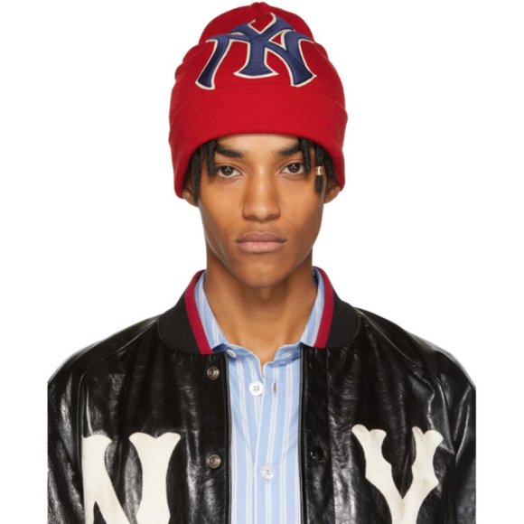 Gucci NY Yankees Embroidered Wool Beanie in Red NEW W TAGS - Picture 6 of 9